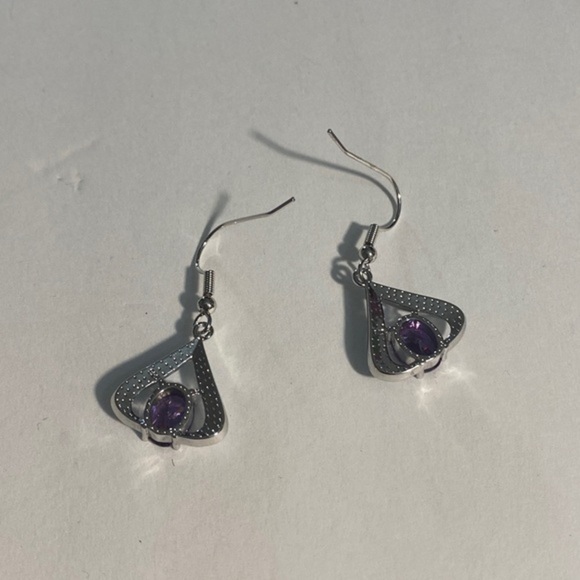 Adeser Jewelry Women’s 925 Silver Dangle Earrings Lab Purple Dangle - Picture 3 of 5